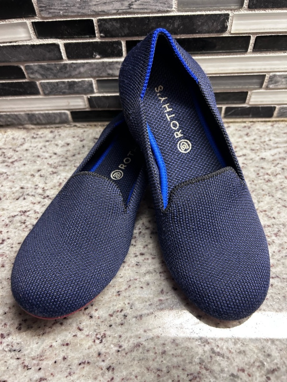 Rothy's Girls Navy Knit Slip-On Flats with Blue Trim size 1